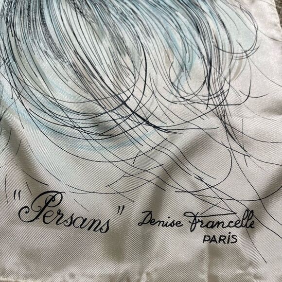 Denise Francelle Vintage Elegant Cat Print Silk Scarf - Picture 2 of 5